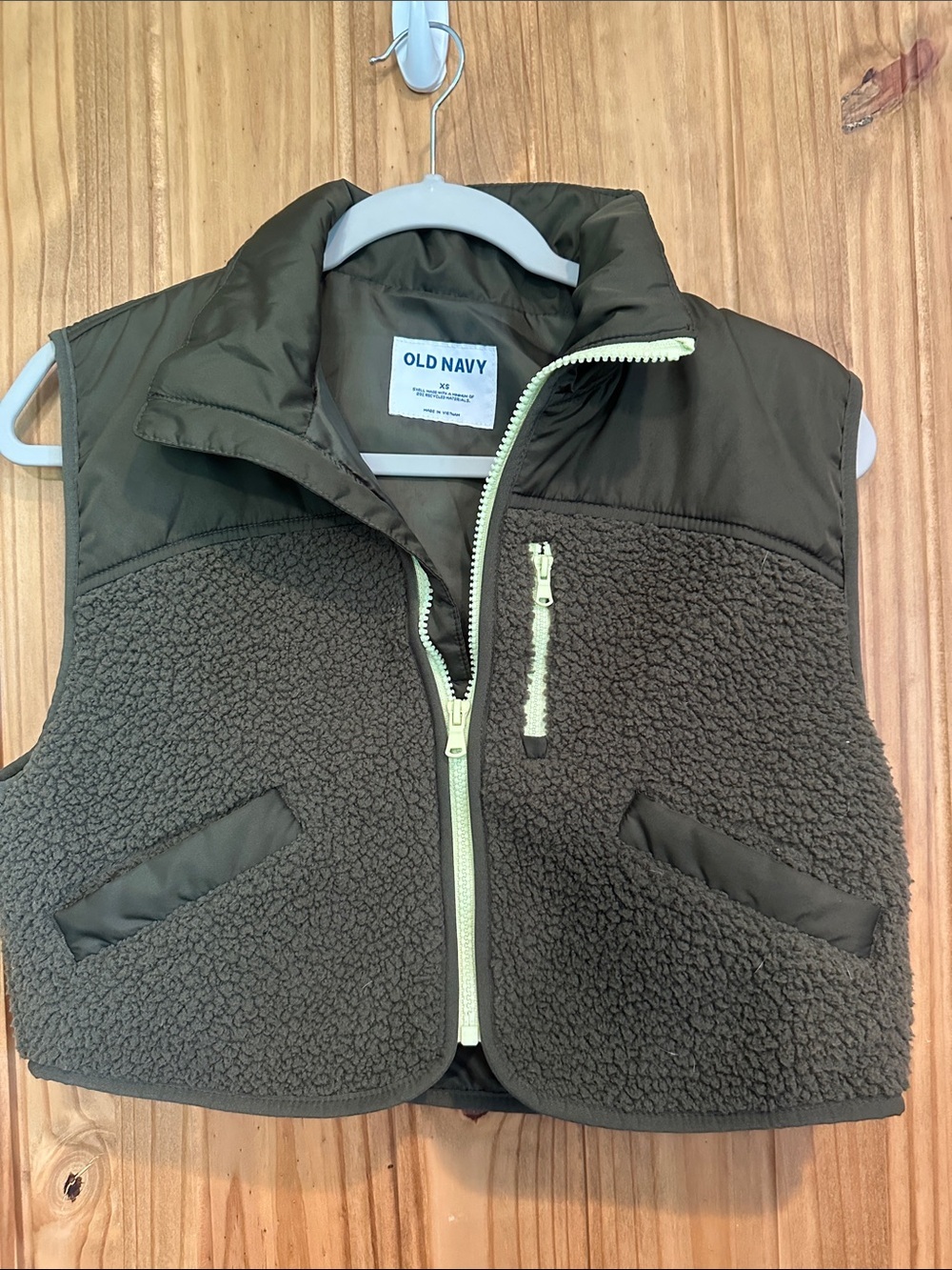 Old Navy Olive Green Sherpa Zip-Up Vest